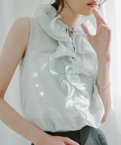 シルクブレンドラッフルブラウス（シャツ/ブラウス）｜anuans