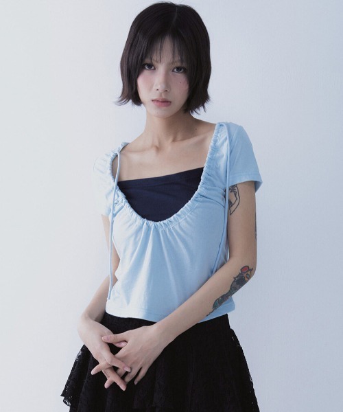 A'GEM/9 × .kom 「SETSETSET/セットセットセット」 MIDSUMMER SHIRRING HOODED SHIRT/ミッドサマー A'GEM/9 × .kom 『SETSETSET/セットセットセット』 MIDSUMMER