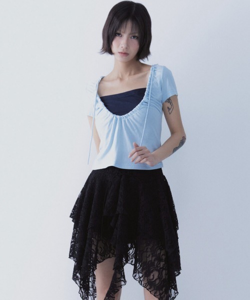 tシャツ A'GEM/9 × .kom 「SETSETSET/セットセットセット」 LUNA VEIL HOODIE T-SHIRTS/スクエアネック A'GEM/9 × .kom 『SETSETSET/セットセットセット』 LUNA VEIL