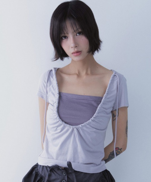 tシャツ A'GEM/9 × .kom 「SETSETSET/セットセットセット」 LUNA VEIL HOODIE T-SHIRTS/スクエアネック A'GEM/9 × .kom 『SETSETSET/セットセットセット』 LUNA VEIL