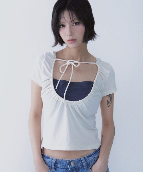 tシャツ A'GEM/9 × .kom 「SETSETSET/セットセットセット」 LUNA VEIL HOODIE T-SHIRTS/スクエアネック A'GEM/9 × .kom 『SETSETSET/セットセットセット』 LUNA VEIL