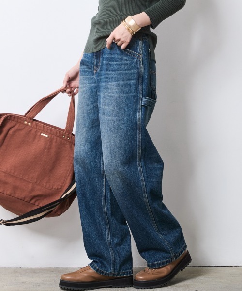 CHIC STYLE（シックスタイル）の「ペインターデニムパンツ＜大きいサイズ有＞シックスタイル（デニムパンツ・レディース・ネイビー系/ブルー系・88/84/76/73/80/122/114/106/98/96/92）」の5枚目の写真