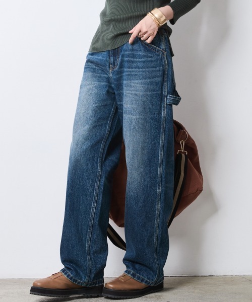 CHIC STYLE（シックスタイル）の「ペインターデニムパンツ＜大きいサイズ有＞シックスタイル（デニムパンツ・レディース・ネイビー系/ブルー系・88/84/76/73/80/122/114/106/98/96/92）」の6枚目の写真