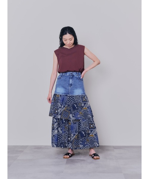 DOLLUPOOPS（ドールアップウップス）の「【ZOZO限定商品】デニム×柄ティアードスカート（デニムスカート・レディース・ネイビー/アイボリー・38）」の3枚目の写真