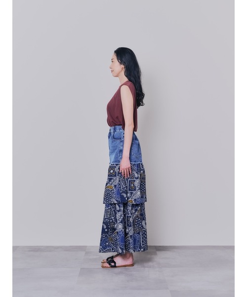 DOLLUPOOPS（ドールアップウップス）の「【ZOZO限定商品】デニム×柄ティアードスカート（デニムスカート・レディース・ネイビー/アイボリー・38）」の6枚目の写真