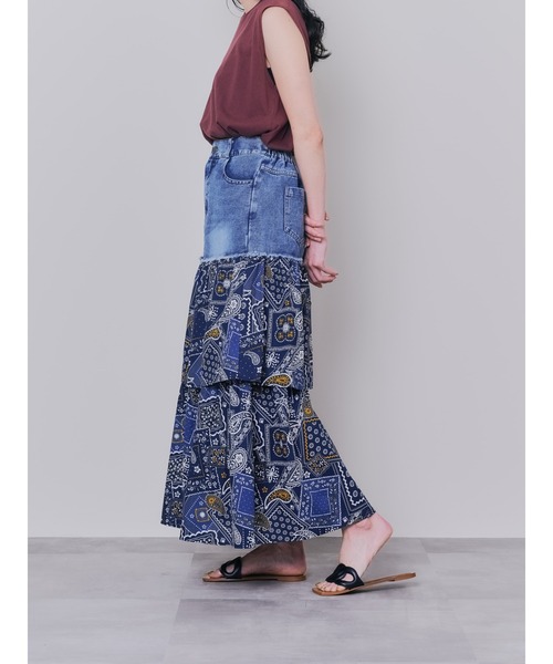 DOLLUPOOPS（ドールアップウップス）の「【ZOZO限定商品】デニム×柄ティアードスカート（デニムスカート・レディース・ネイビー/アイボリー・38）」の14枚目の写真