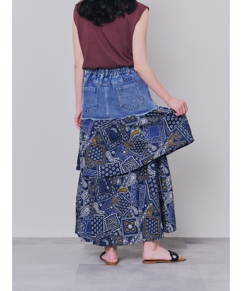 DOLLUPOOPS（ドールアップウップス）の「【ZOZO限定商品】デニム×柄ティアードスカート（デニムスカート・レディース・ネイビー/アイボリー・38）」の15枚目の写真