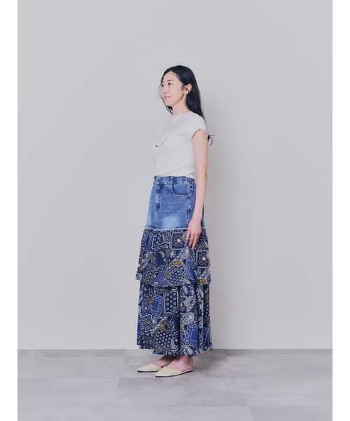 DOLLUPOOPS（ドールアップウップス）の「【ZOZO限定商品】デニム×柄ティアードスカート（デニムスカート・レディース・ネイビー/アイボリー・38）」の10枚目の写真