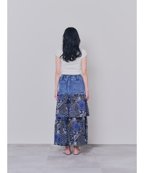 DOLLUPOOPS（ドールアップウップス）の「【ZOZO限定商品】デニム×柄ティアードスカート（デニムスカート・レディース・ネイビー/アイボリー・38）」の12枚目の写真