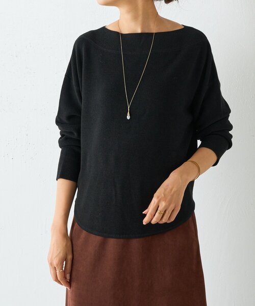 BEARDSLEY（ビアズリー）の「トロミボートネックニット（ニット/セーター・レディース・カーキ/ブラック・FREE）」の2枚目の写真