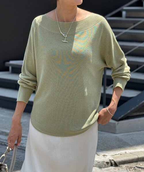 BEARDSLEY（ビアズリー）の「トロミボートネックニット（ニット/セーター・レディース・カーキ/ブラック・FREE）」の9枚目の写真