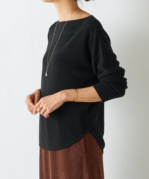 BEARDSLEY（ビアズリー）の「トロミボートネックニット（ニット/セーター・レディース・カーキ/ブラック・FREE）」の20枚目の写真