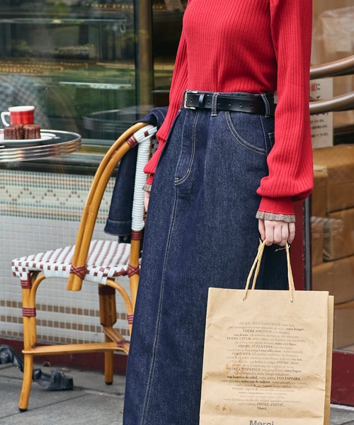 BONLECILL（ボンルシール）の「【デニムジャケットとセットアップ対応】パリジェンヌデニムタックスカート（デニムスカート・レディース・ネイビー・S/M/L）」の10枚目の写真