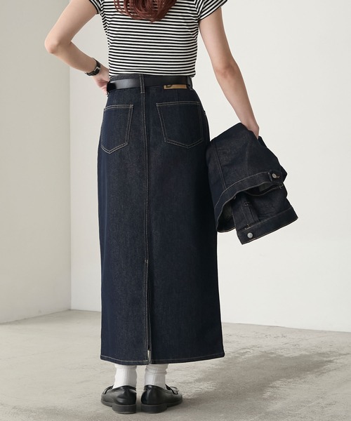 BONLECILL（ボンルシール）の「【デニムジャケットとセットアップ対応】パリジェンヌデニムタックスカート（デニムスカート・レディース・ネイビー・S/M/L）」の20枚目の写真