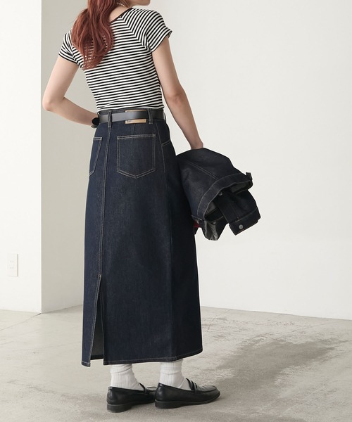 BONLECILL（ボンルシール）の「【デニムジャケットとセットアップ対応】パリジェンヌデニムタックスカート（デニムスカート・レディース・ネイビー・S/M/L）」の22枚目の写真