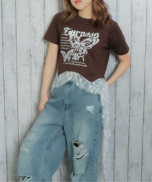 セール】バタフライクルクルレースTシャツ（Tシャツ/カットソー