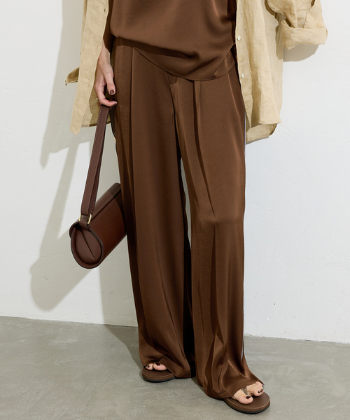 追加》【＆FUNCTION】【接触冷感/洗える】マットサテンワイドパンツ