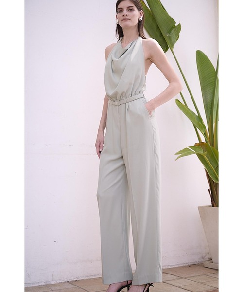 新品 KAYLE 完売商品 ジャンプスーツ グリーン オールインワン セール】Helena Belted Jumpsuit ホルタ―ドレープジャンプスーツ