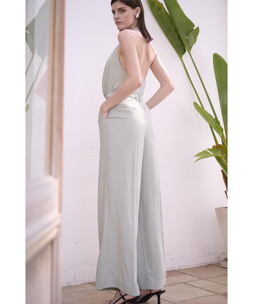 Estella.K(エステラケー)の「Helena Belted Jumpsuit ホルタ―ドレープジャンプスーツ(サロペット/オーバーオール・レディース・ライトグリーン/ブラック・FREE)」の16枚目の写真