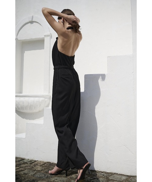 Estella.K(エステラケー)の「Helena Belted Jumpsuit ホルタ―ドレープジャンプスーツ(サロペット/オーバーオール・レディース・ライトグリーン/ブラック・FREE)」の4枚目の写真