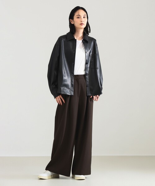 フェイクレザー シャツジャケット（その他アウター）｜Demi-Luxe