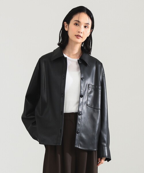 セール】フェイクレザー シャツジャケット（ブルゾン）｜Demi-Luxe