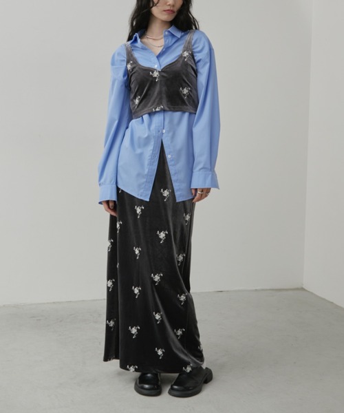 Aunt Marie's（アントマリーズ）の「フラワー刺繍ベロアナロースカート（スカート・レディース・チャコールグレー/ブラック・FREE/MT）」の12枚目の写真