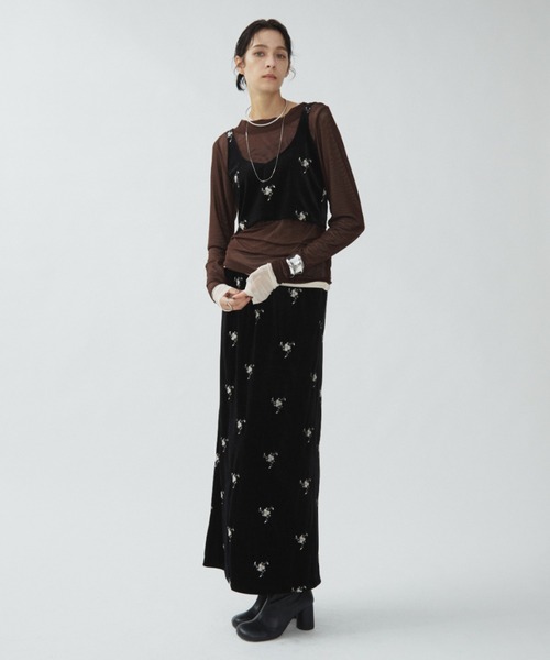 Aunt Marie's（アントマリーズ）の「フラワー刺繍ベロアナロースカート（スカート・レディース・チャコールグレー/ブラック・FREE/MT）」の22枚目の写真