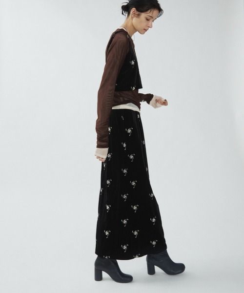 Aunt Marie's（アントマリーズ）の「フラワー刺繍ベロアナロースカート（スカート・レディース・チャコールグレー/ブラック・FREE/MT）」の15枚目の写真