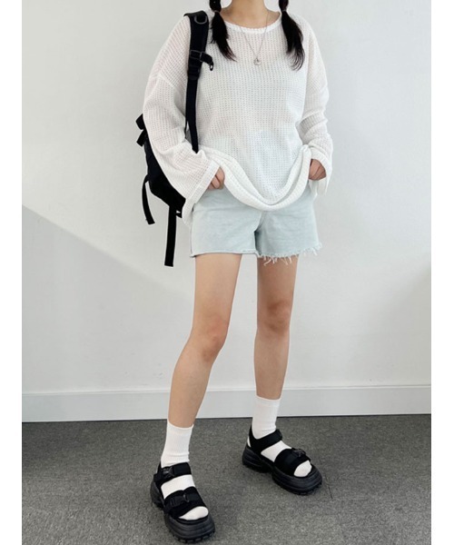 NANAHACHI(ナナハチ)の「メッシュニット プルオーバー 長袖(ニット/セーター・レディース・アイボリー/ブラック/カーキ・FREE)」の22枚目の写真