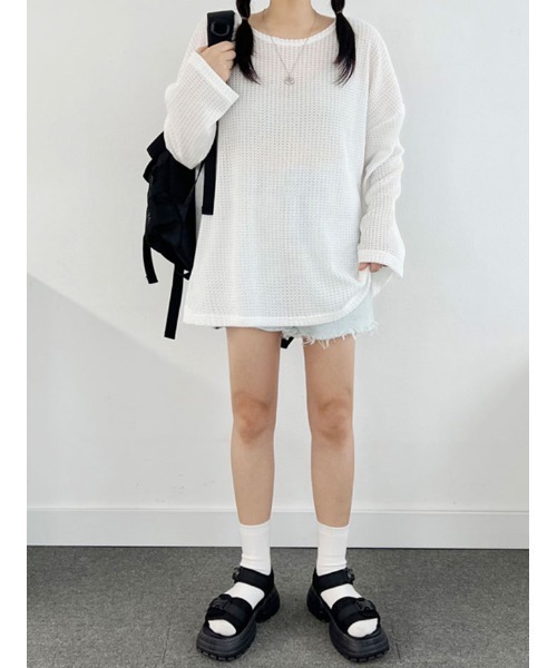 NANAHACHI(ナナハチ)の「メッシュニット プルオーバー 長袖(ニット/セーター・レディース・アイボリー/ブラック/カーキ・FREE)」の21枚目の写真