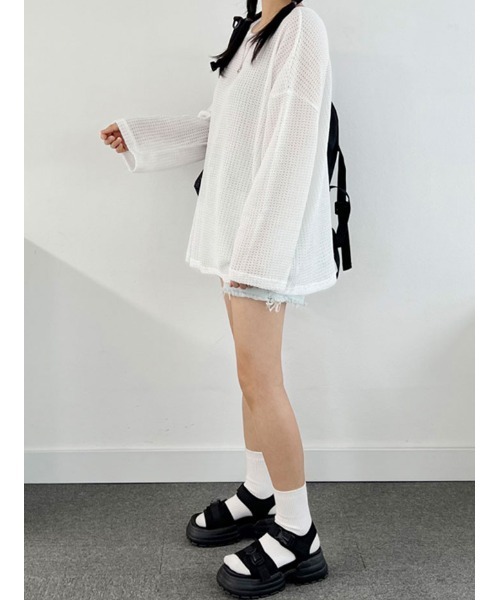 NANAHACHI(ナナハチ)の「メッシュニット プルオーバー 長袖(ニット/セーター・レディース・アイボリー/ブラック/カーキ・FREE)」の20枚目の写真
