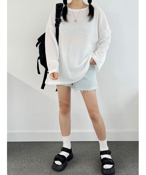 NANAHACHI(ナナハチ)の「メッシュニット プルオーバー 長袖(ニット/セーター・レディース・アイボリー/ブラック/カーキ・FREE)」の19枚目の写真