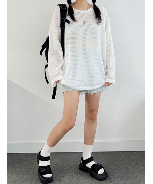 NANAHACHI(ナナハチ)の「メッシュニット プルオーバー 長袖(ニット/セーター・レディース・アイボリー/ブラック/カーキ・FREE)」の18枚目の写真