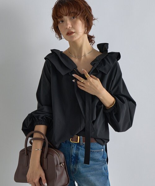 最終お値下げ　今期ourフリルカラーブラウス リバイバル】ドロストフリルカラーブラウス（シャツ/ブラウス