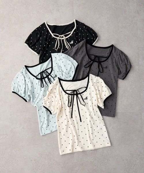 one after another NICE CLAUP(ワンアフターアナザーナイスクラップ)の「ホルターネックドットトップス(Tシャツ/カットソー・レディース・チャコールグレー/アイボリー/サックスブルー/ブラック・FREE)」の15枚目の写真
