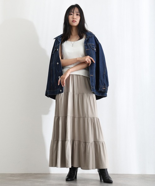 ElegChic（エレグシック）の「3段 ティアード マキシ スカート （スカート・レディース・チャコールグレー/ブラック/ベージュ・4L/XL/M）」の3枚目の写真