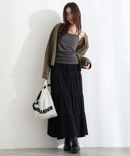 ElegChic（エレグシック）の「3段 ティアード マキシ スカート （スカート・レディース・チャコールグレー/ブラック/ベージュ・4L/XL/M）」の6枚目の写真