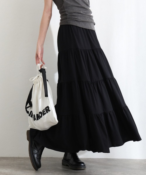 ElegChic（エレグシック）の「3段 ティアード マキシ スカート （スカート・レディース・チャコールグレー/ブラック/ベージュ・4L/XL/M）」の7枚目の写真