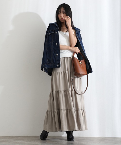 ElegChic（エレグシック）の「3段 ティアード マキシ スカート （スカート・レディース・チャコールグレー/ブラック/ベージュ・4L/XL/M）」の15枚目の写真