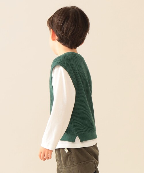 BEAMS mini(ビームスミニ)の「ニットベスト&ロングスリーブ Tシャツ セット 2025FW(90~150cm)(Tシャツ/カットソー・キッズ・グリーン系その他5/ベージュ・90/100/110/120/130/140/150)」の4枚目の写真