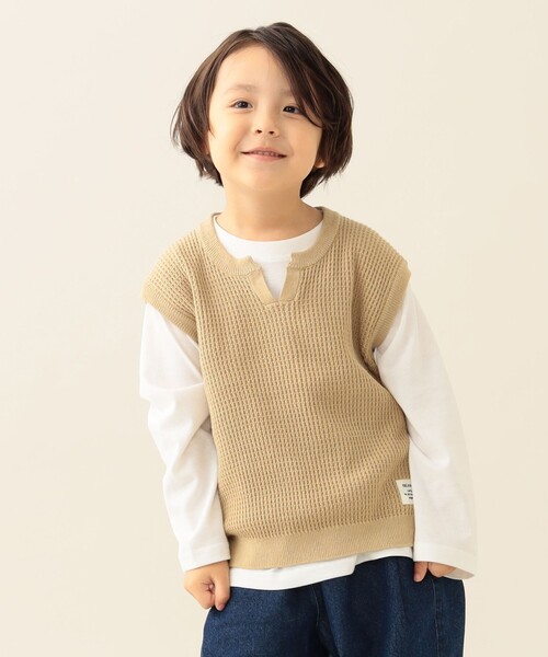 BEAMS mini(ビームスミニ)の「ニットベスト&ロングスリーブ Tシャツ セット 2025FW(90~150cm)(Tシャツ/カットソー・キッズ・グリーン系その他5/ベージュ・90/100/110/120/130/140/150)」の7枚目の写真