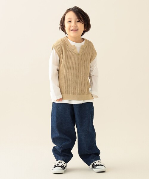 BEAMS mini(ビームスミニ)の「ニットベスト&ロングスリーブ Tシャツ セット 2025FW(90~150cm)(Tシャツ/カットソー・キッズ・グリーン系その他5/ベージュ・90/100/110/120/130/140/150)」の9枚目の写真