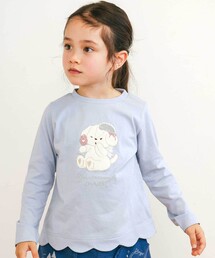 SLAP SLIP（スラップスリップ）の「アニマルクマウサギイヌネコモチーフパッチ刺しゅう裾スカラップTシャツ(80~130cm)（Tシャツ/カットソー・キッズ）」