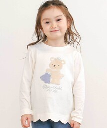 アニマルクマウサギイヌネコモチーフパッチ刺しゅう裾スカラップTシャツ(80~130cm)