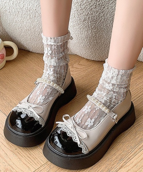 Ritzy(リッツィー)の「厚底 リボンデザイン フェイクパール付きヒールパンプス/シューズ(ローファー・レディース・ホワイト/シルバー・24/23/23.5/24.5/22.5)」の18枚目の写真
