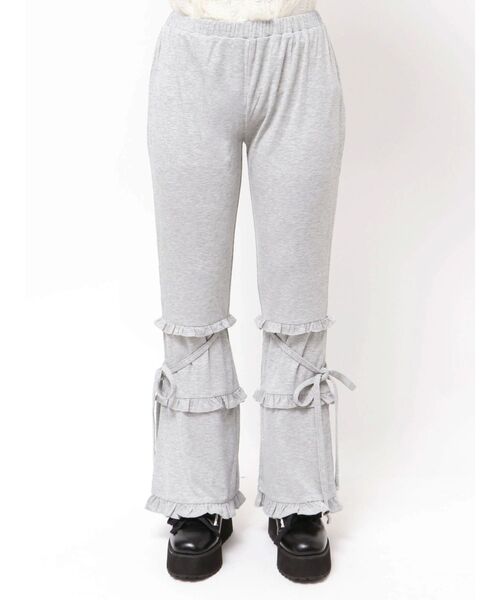 merry jenny(メリージェニー)の「フリルリブフレアパンツ(スウェットパンツ・レディース・グレー/ブラック・FREE)」の11枚目の写真
