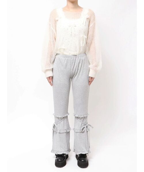 merry jenny(メリージェニー)の「フリルリブフレアパンツ(スウェットパンツ・レディース・グレー/ブラック・FREE)」の8枚目の写真