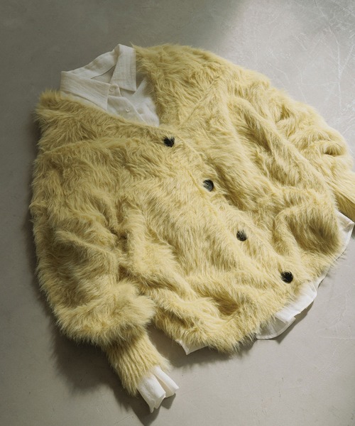 SALON adam et rope'(サロン アダム エ ロペ)の「【WEB限定】ウォッシャブルシャギーVネックニットカーディガン(カーディガン/ボレロ・レディース・チャコールグレー/ライトグレー/ベージュ系その他/イエロー系その他・FREE)」の4枚目の写真