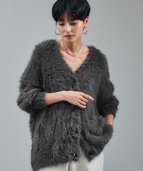 WEB限定】ウォッシャブルシャギーVネックニットカーディガン